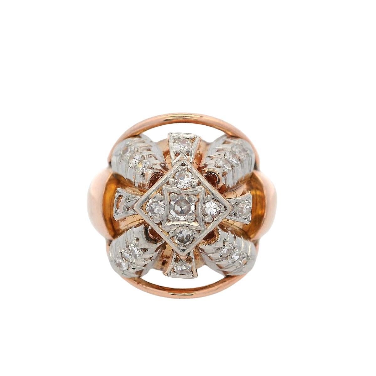 Art Déco Anello a piramide in oro 18kt Retro Deco 1940 con diamanti in vendita