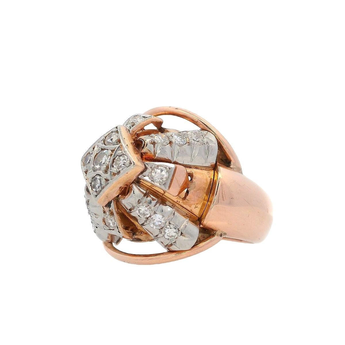 da uomo o donna Anello a piramide in oro 18kt Retro Deco 1940 con diamanti in vendita