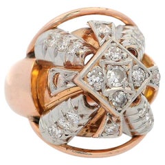Retro Deco 1940 18kt gold Pyramid Ring with Diamonds