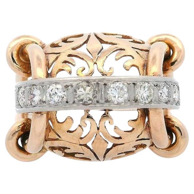 Retro Deco 1940 Ring in 18kt Gold with Diamonds