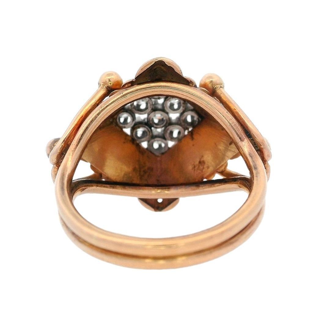 Bague rétro déco 1940 en or jaune 18 carats et platine avec diamants en vente 1
