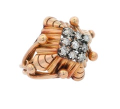 Retro Deco 1940 Ring in 18kt yellow Gold and Platinum with Diamonds
