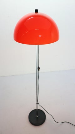 Retro Design Floor Lamp with Chrome and Orange Lampshade, 1970s