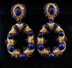 Retro design Large and Unique Lapis Design 18 KT Earrings
