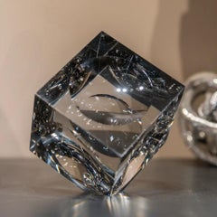 Retro Design Object, Polished Glass Geometric Cube Inspired by the 1970s