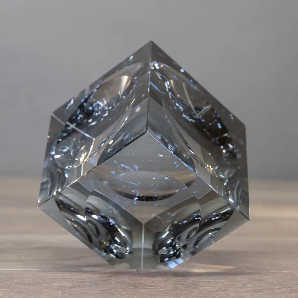 Futurist Retro Design Object, Polished Glass Geometric Cube Inspired by the 1970s For Sale