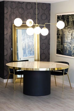 Retro Design Round Dining Table Palm Springs Style High Gloss Laminated&Brass M