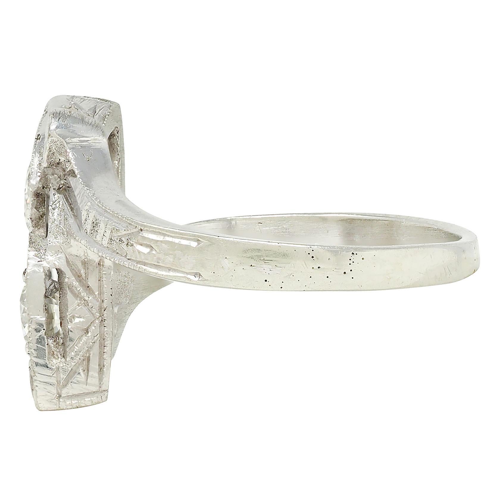 Women's or Men's Retro Diamond 0.40 CTW 14 Karat White Gold Heart Vintage Bypass Ring For Sale