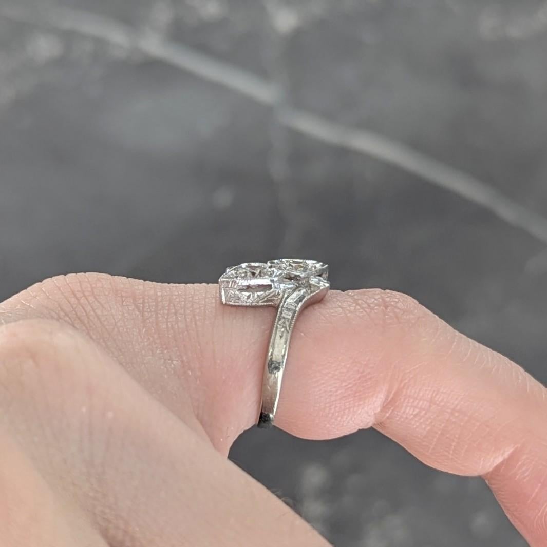 Retro Diamond 0.40 CTW 14 Karat White Gold Heart Vintage Bypass Ring For Sale 4