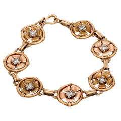 Pulsera flor retro diamante oro rosa 10k