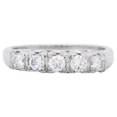Retro Diamond 14 Karat White Gold Anniversary Band Ring, 1950s