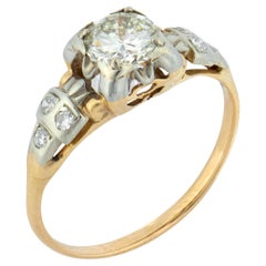 Retro diamond 14k gold two tone engagement ring