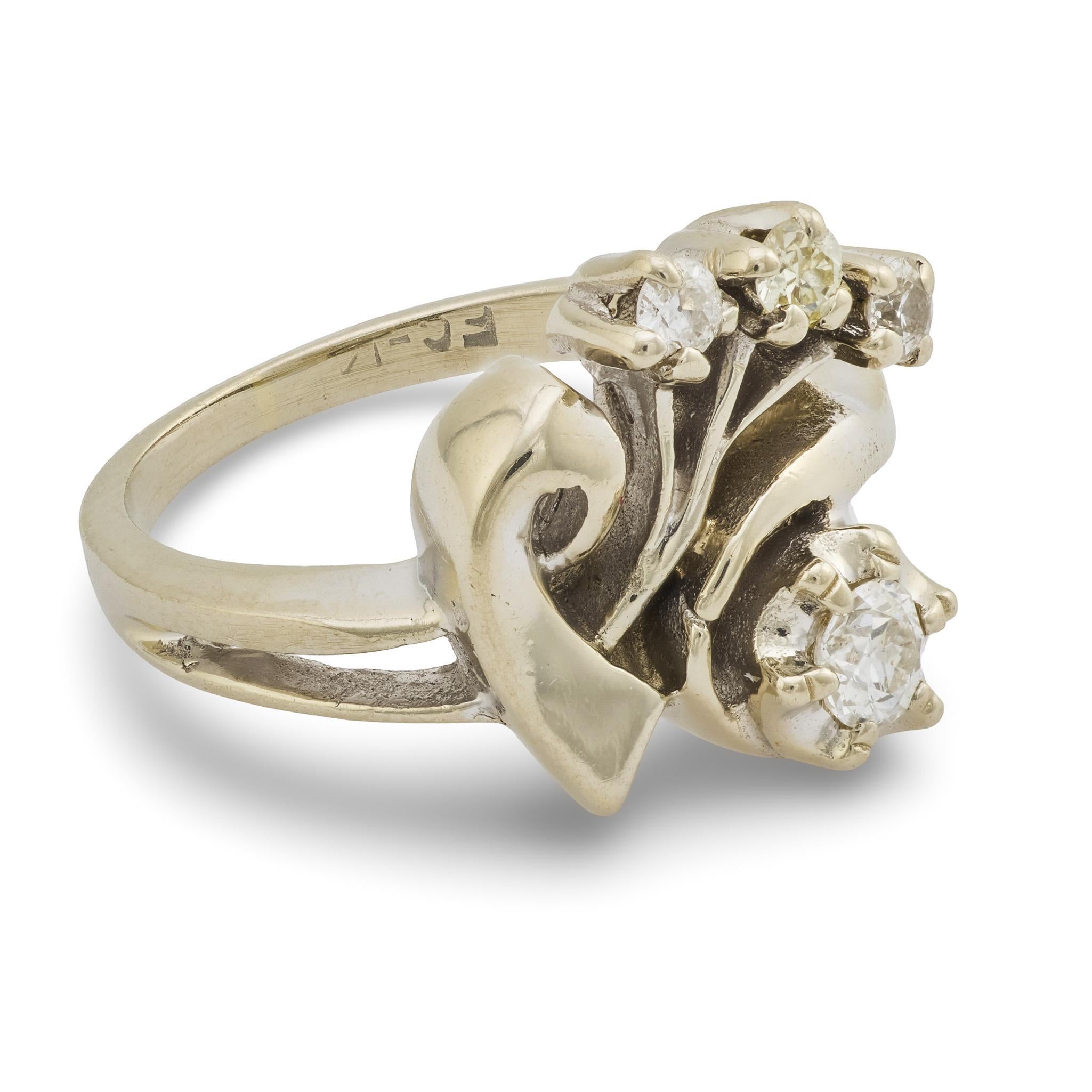 Rétro Anello con diamante retrò in oro bianco 14k in vendita