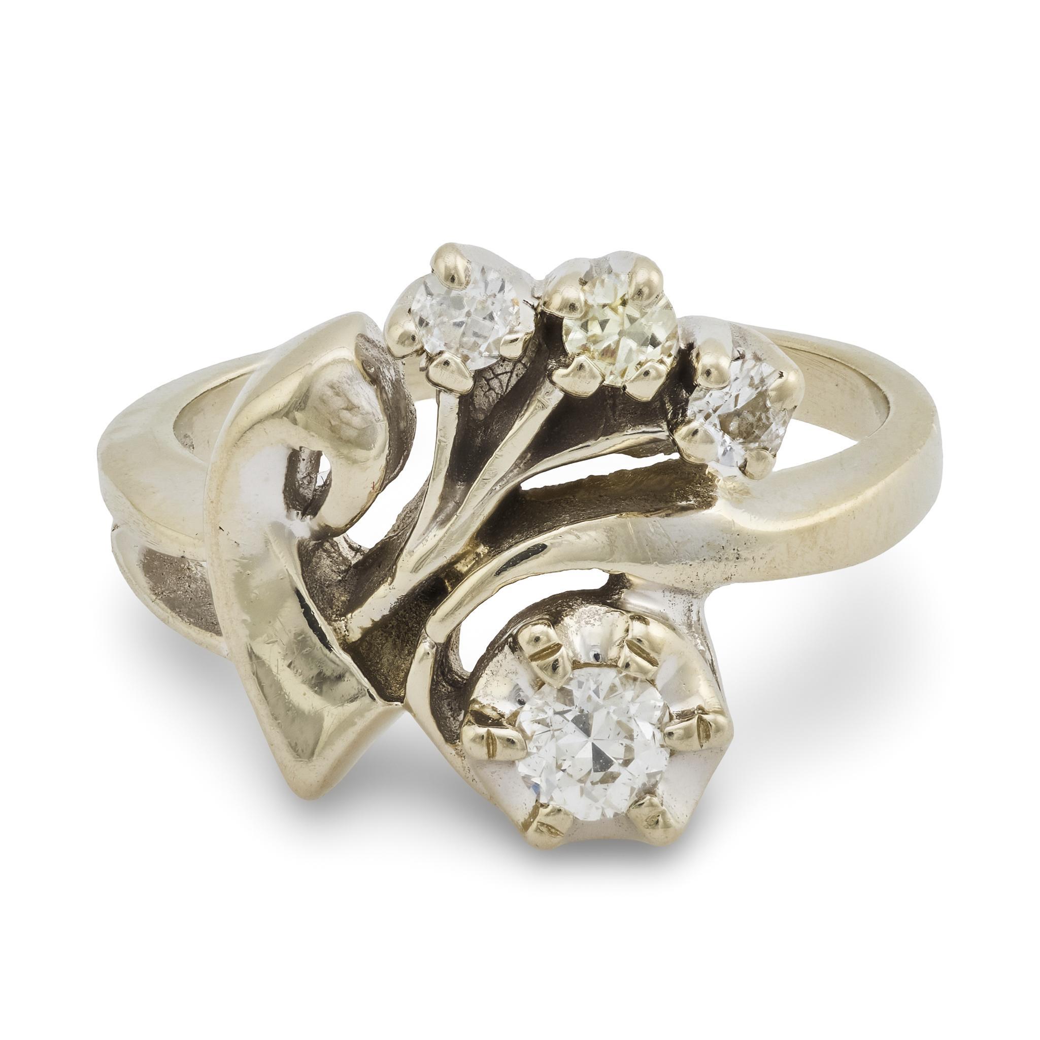 Anello con diamante retrò in oro bianco 14k In condizioni buone in vendita a Beverly Hills, CA