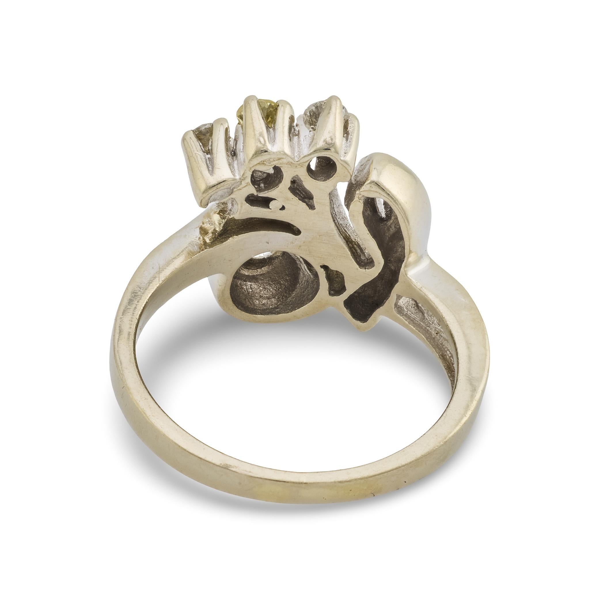 Donna Anello con diamante retrò in oro bianco 14k in vendita