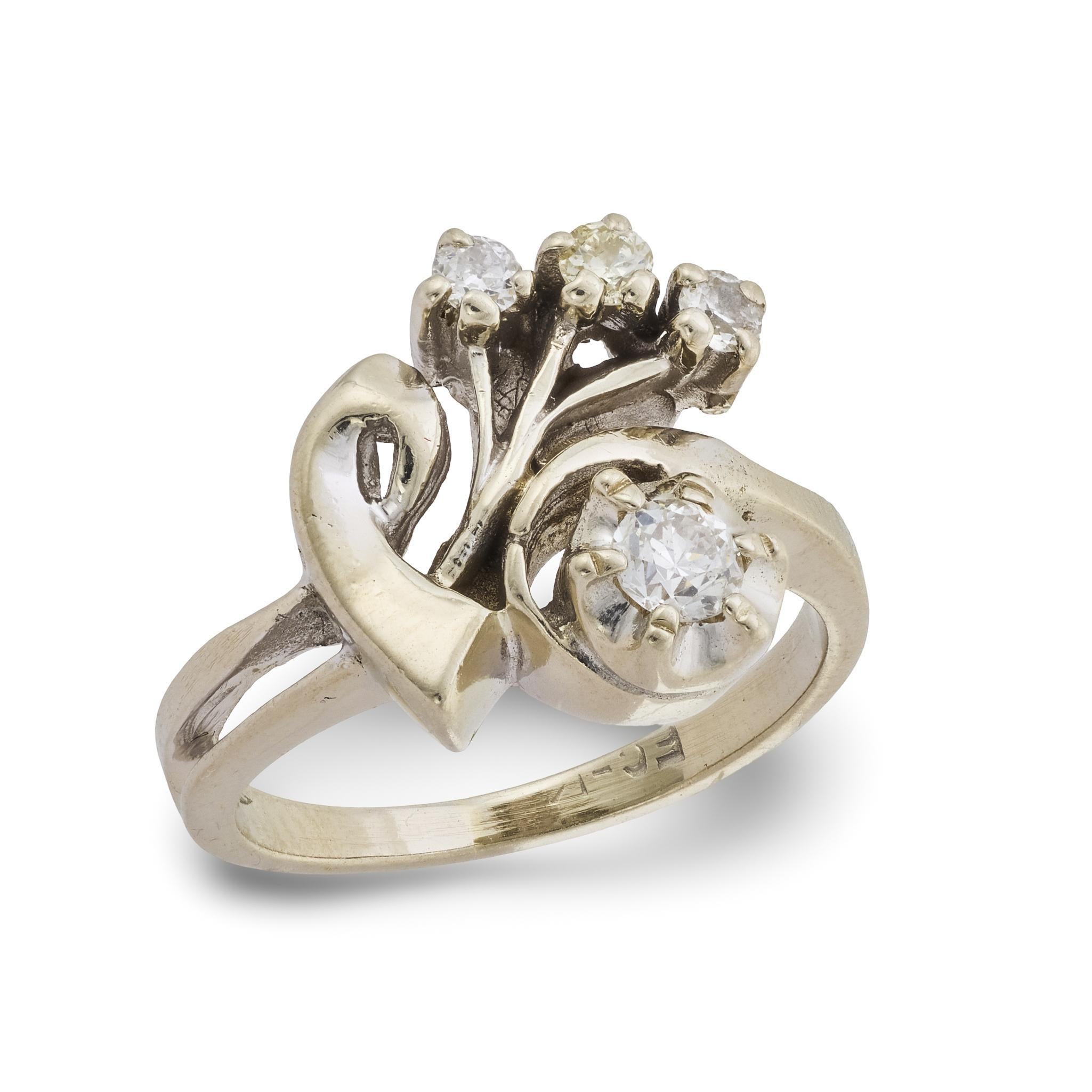 Anello con diamante retrò in oro bianco 14k in vendita 2