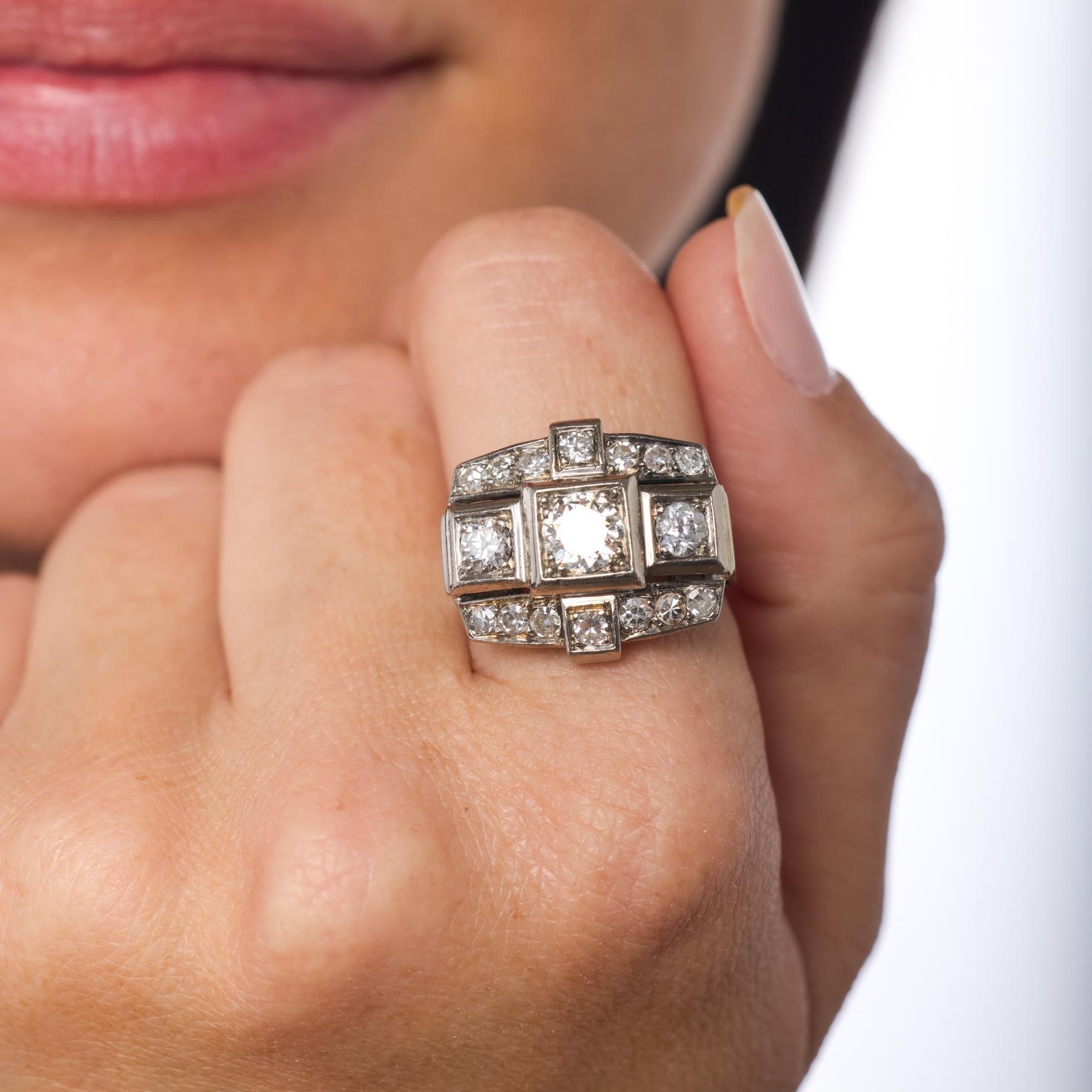 Taglio antico europeo Anello retrò con diamante e serbatoio in oro bianco 14K in vendita