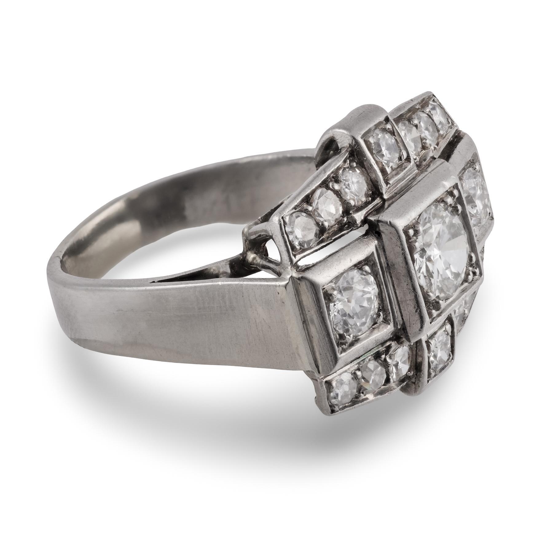 Anello retrò con diamante e serbatoio in oro bianco 14K In condizioni buone in vendita a Beverly Hills, CA