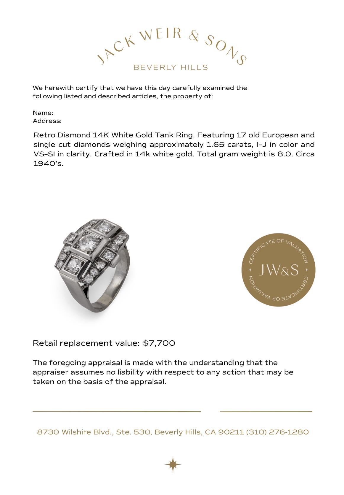 Anello retrò con diamante e serbatoio in oro bianco 14K in vendita 1