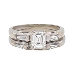 Retro Diamond 14k White Gold Wedding Set