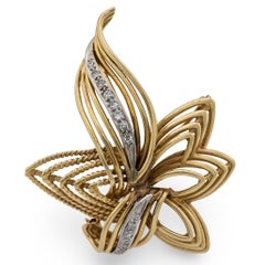 Retro diamond 14k yellow and white gold brooch