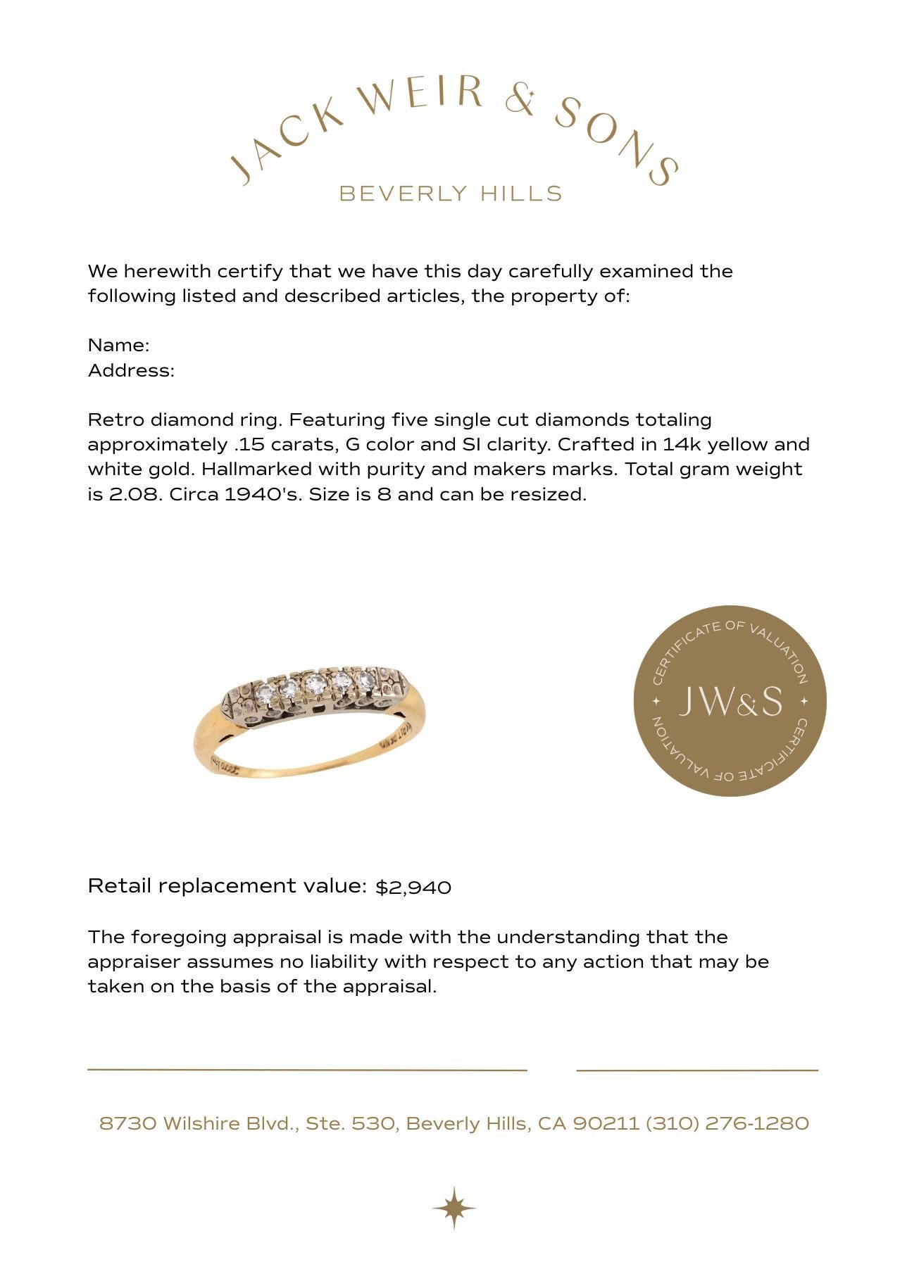 Women's Retro diamond 14k yellow and white gold wedding ring For Sale