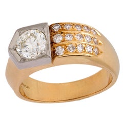 Retro diamond 14k yellow gold and platinum ring