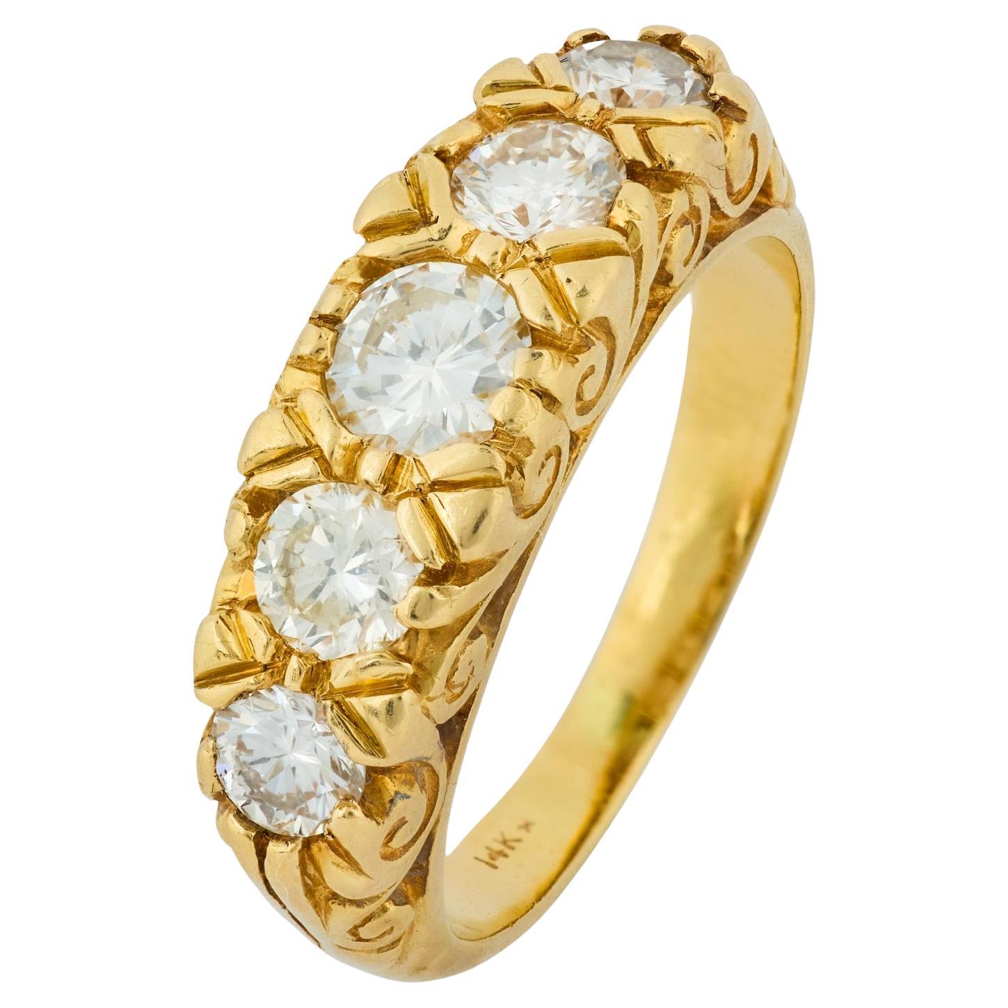 Retro diamond 14k yellow gold five stone band