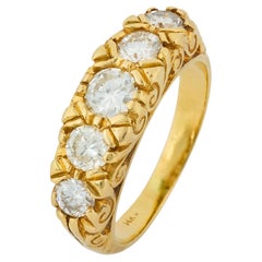 Retro diamond 14k yellow gold five stone band