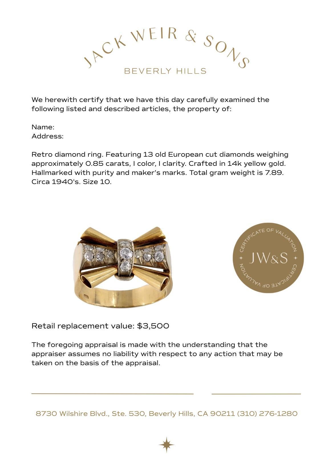 Retro diamond 14k yellow gold tank ring For Sale 1