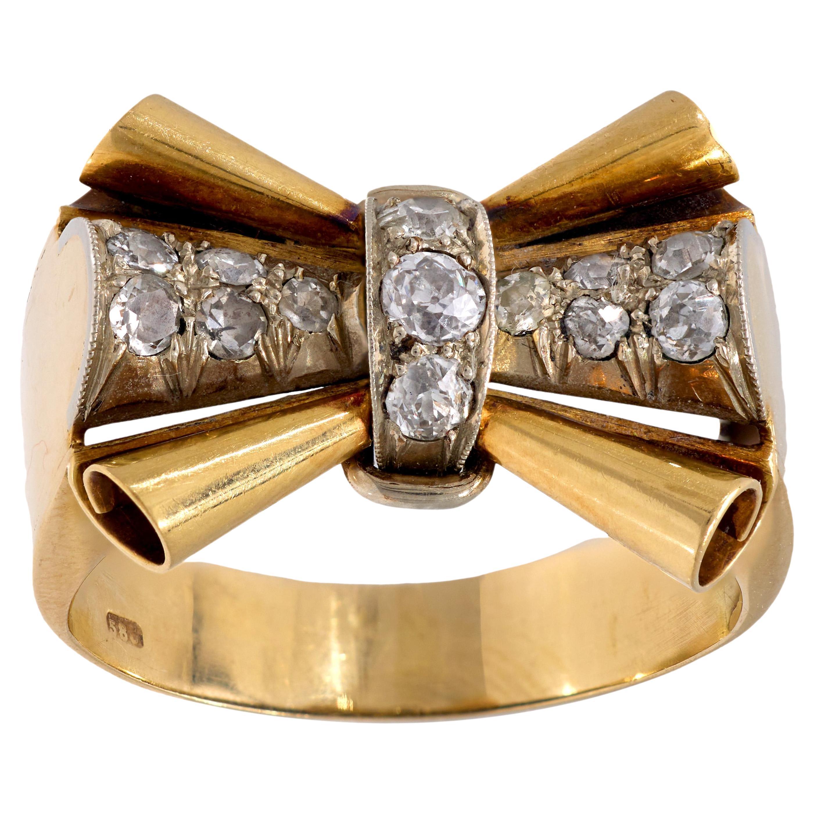 Retro diamond 14k yellow gold tank ring For Sale