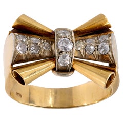 Retro diamond 14k yellow gold tank ring