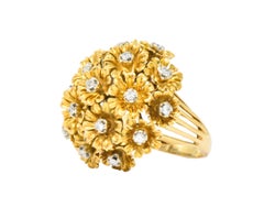 Retro Diamond 18 Karat Gold Flower Bouquet En Tremblant Ring