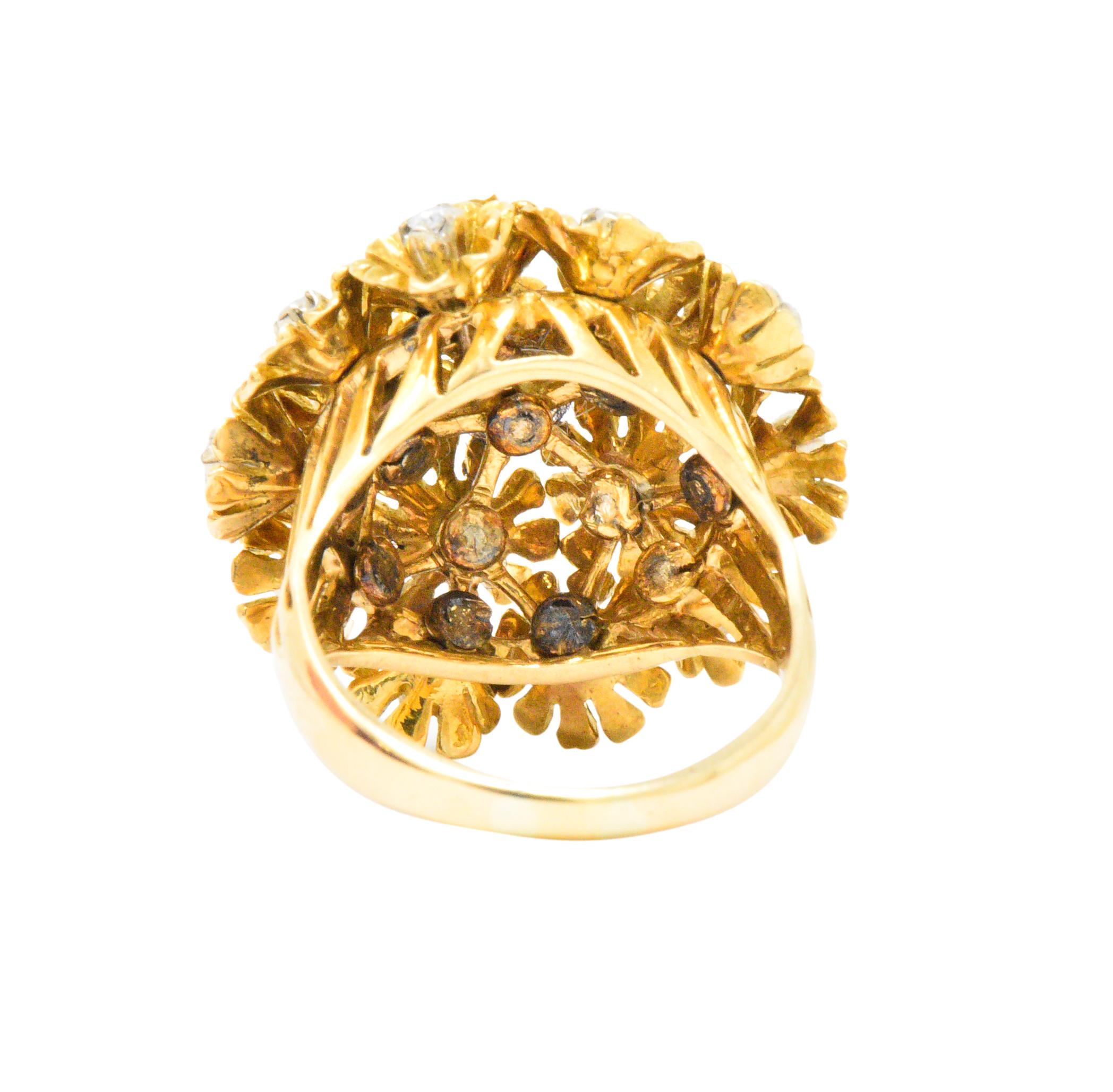 Women's or Men's Retro Diamond 18 Karat Gold Flower Bouquet En Tremblant Ring