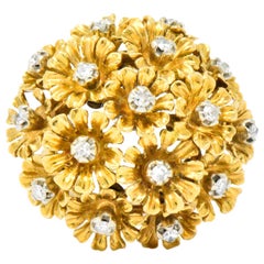 Retro Diamant 18 Karat Gold Blumenstrauß En Tremblant Ring