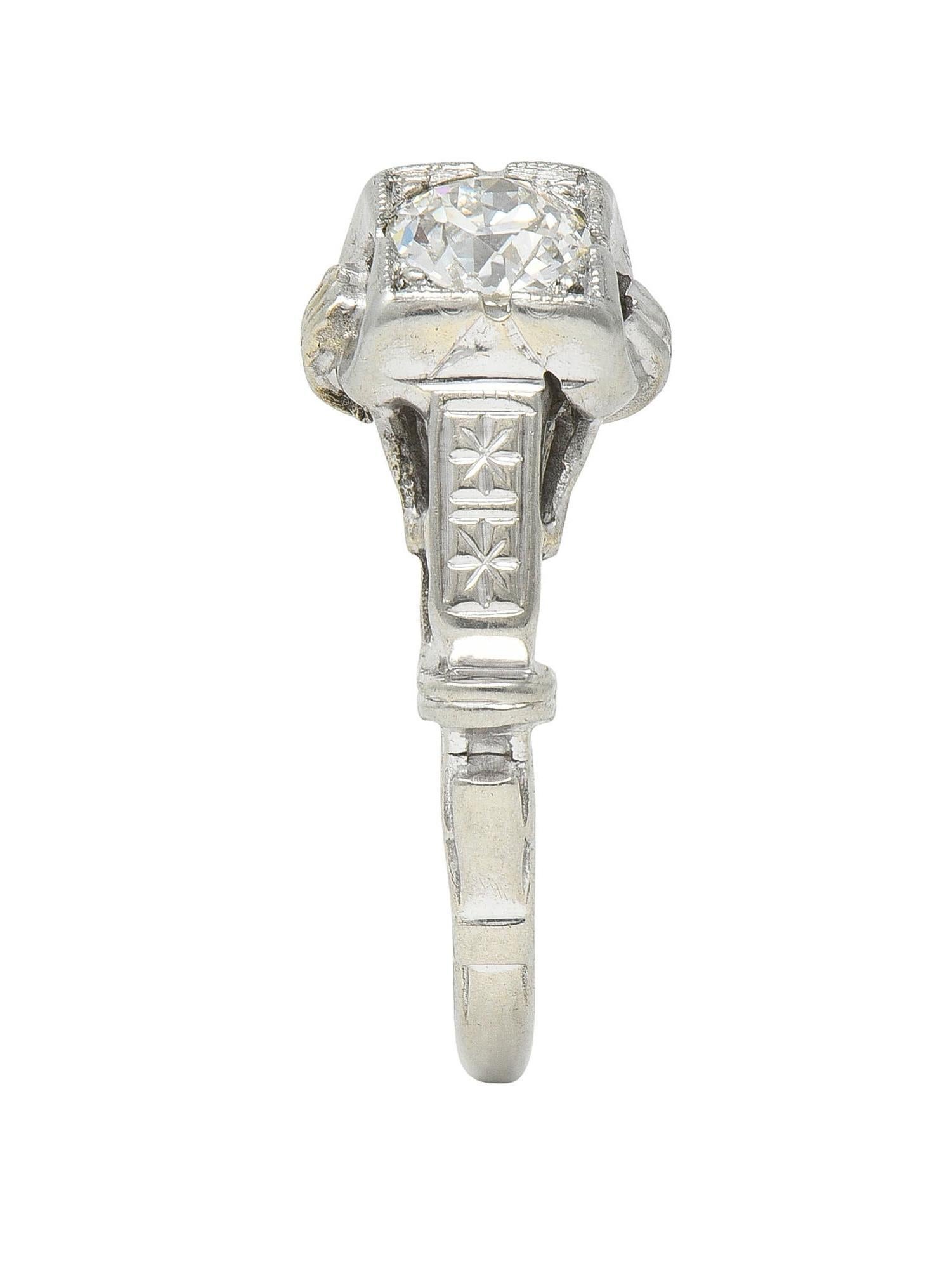 Retro Diamond 18 Karat White Gold Orange Blossom Vintage Engagement Ring For Sale 5