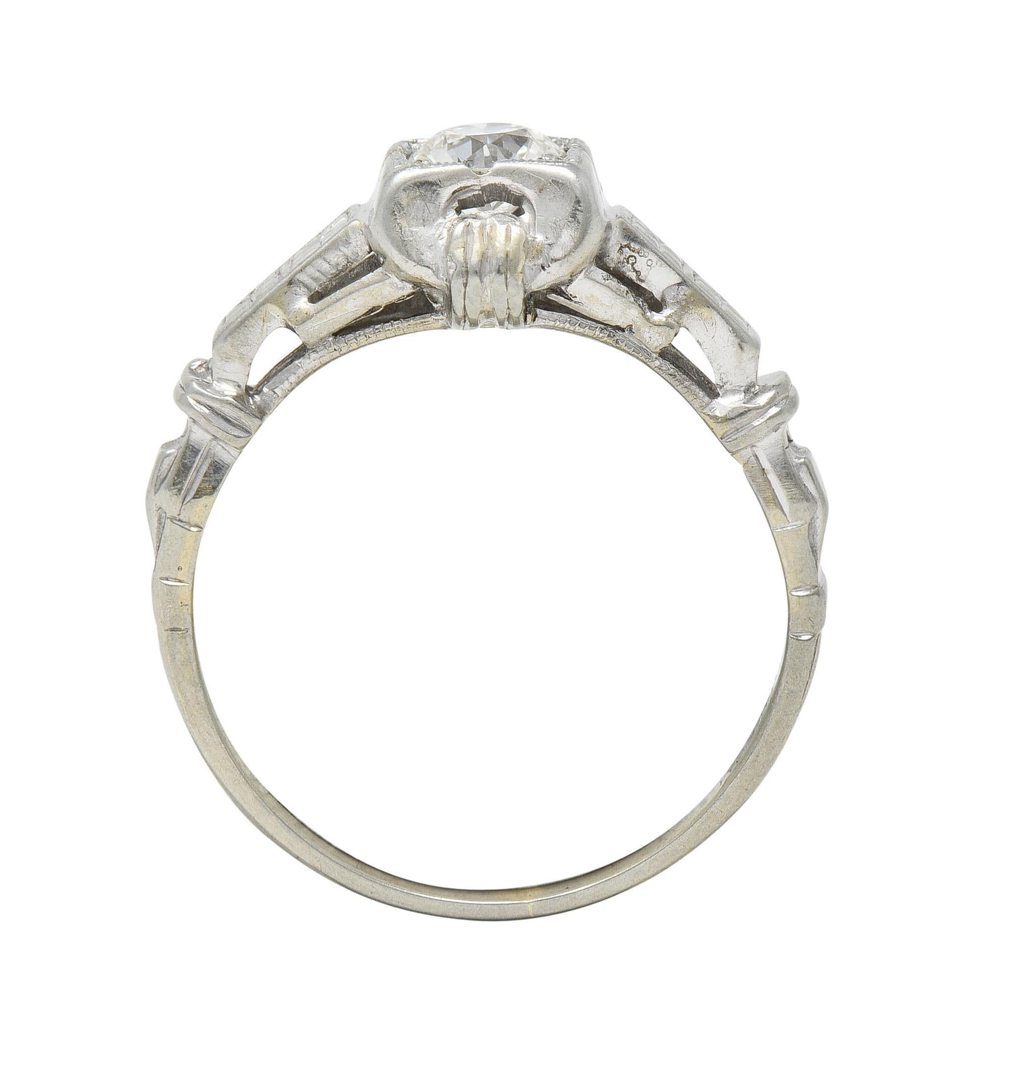 Retro Diamond 18 Karat White Gold Orange Blossom Vintage Engagement Ring For Sale 6