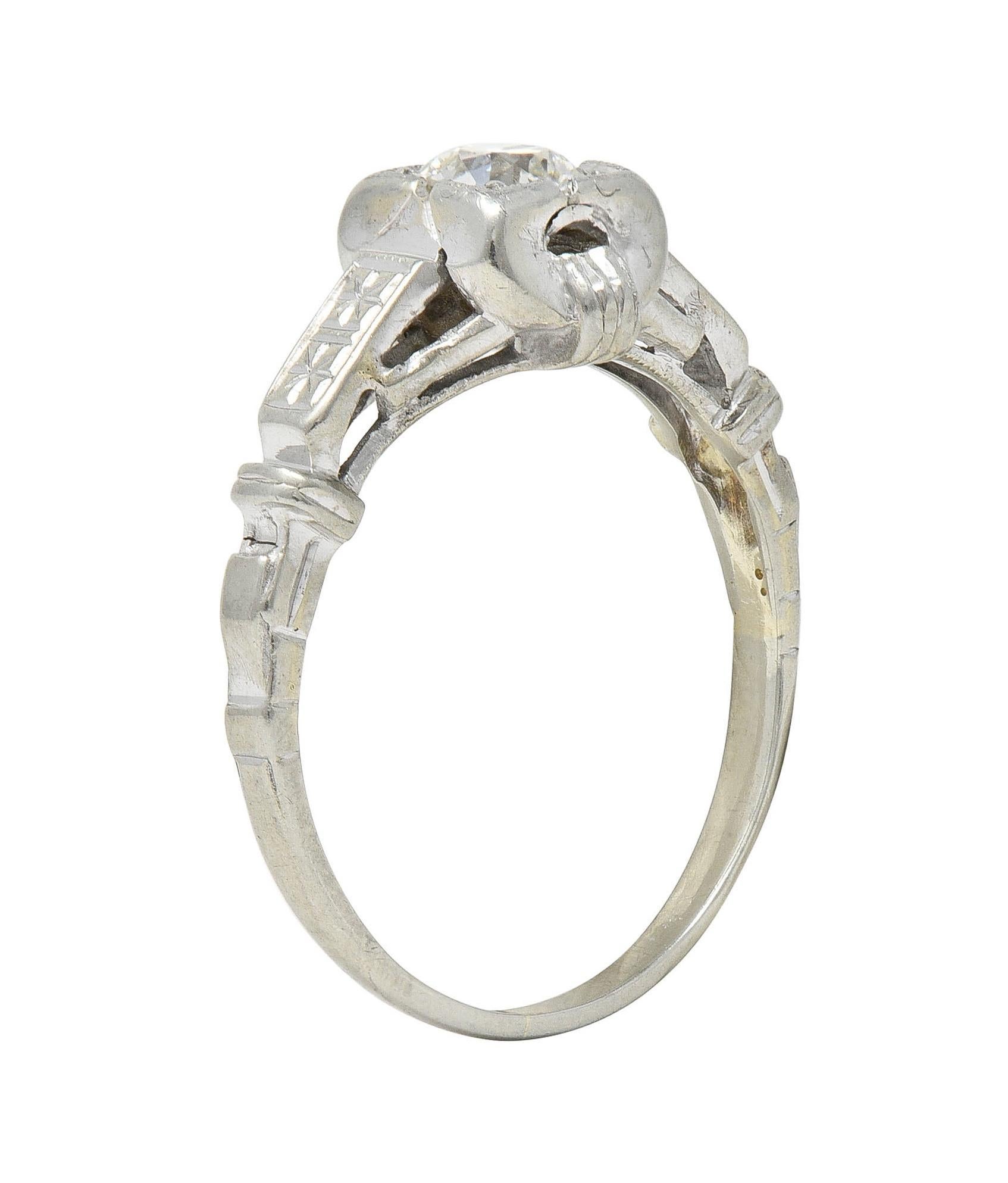 Retro Diamond 18 Karat White Gold Orange Blossom Vintage Engagement Ring For Sale 7