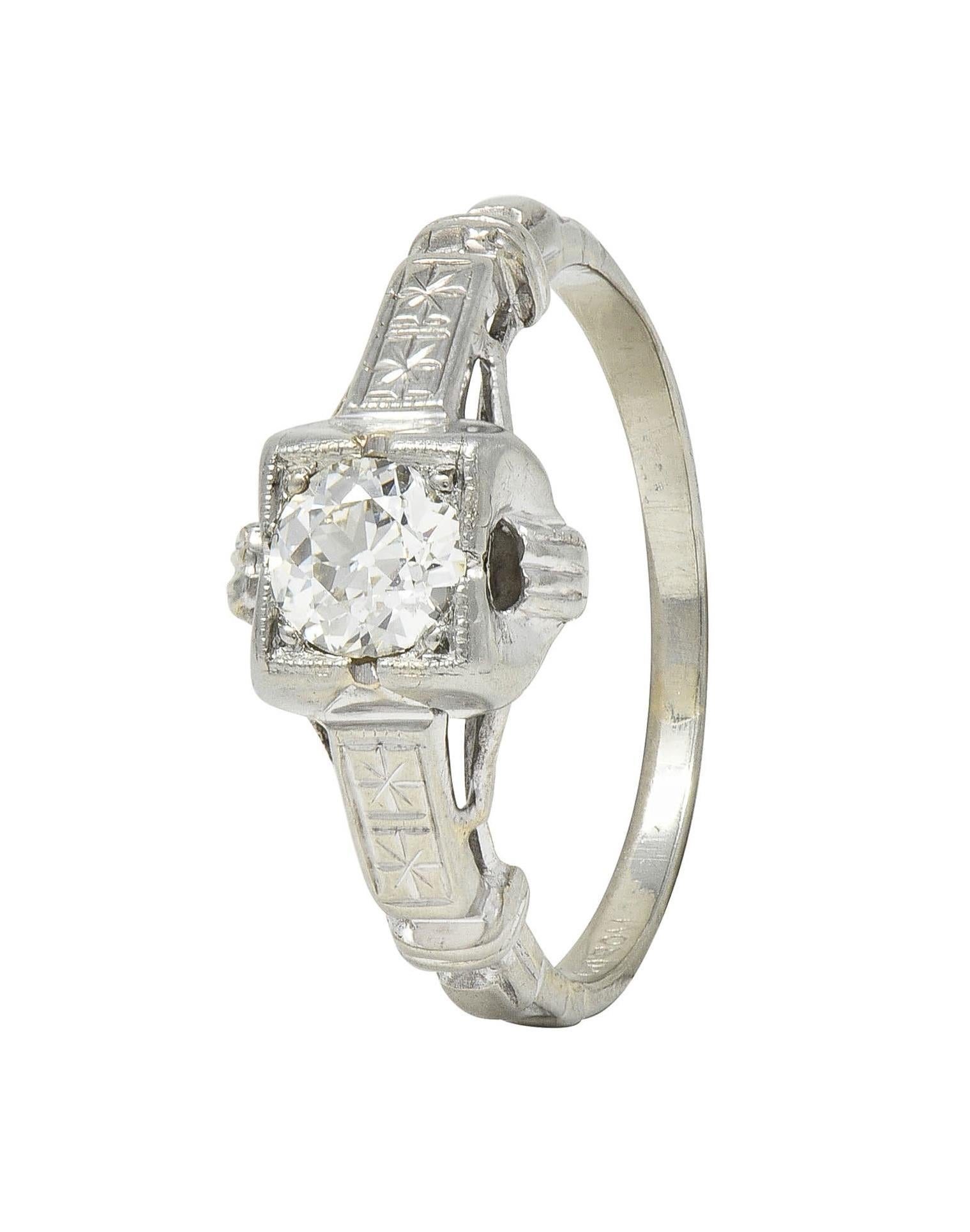 Retro Diamond 18 Karat White Gold Orange Blossom Vintage Engagement Ring For Sale 8