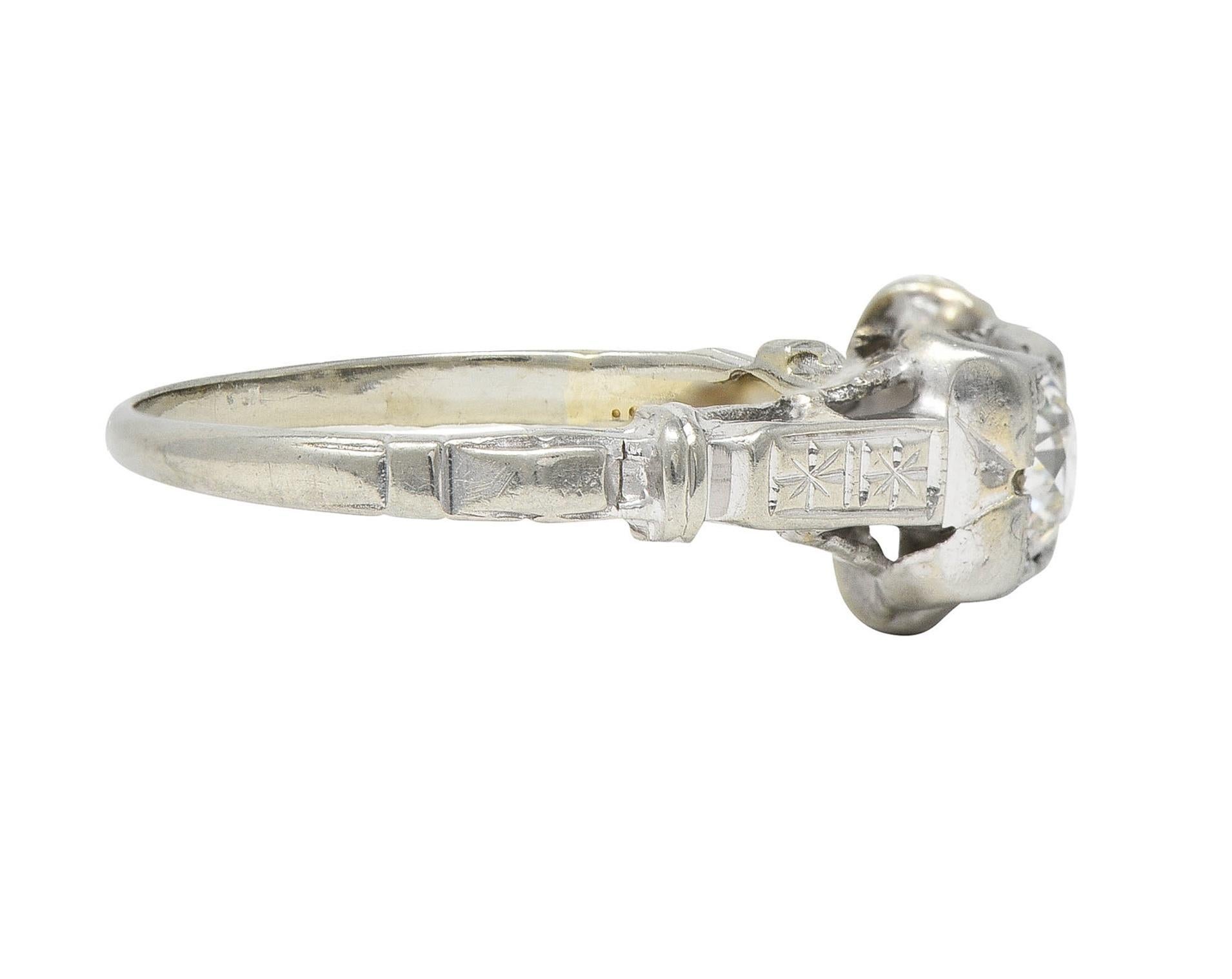 Retro Diamond 18 Karat White Gold Orange Blossom Vintage Engagement Ring In Excellent Condition For Sale In Philadelphia, PA