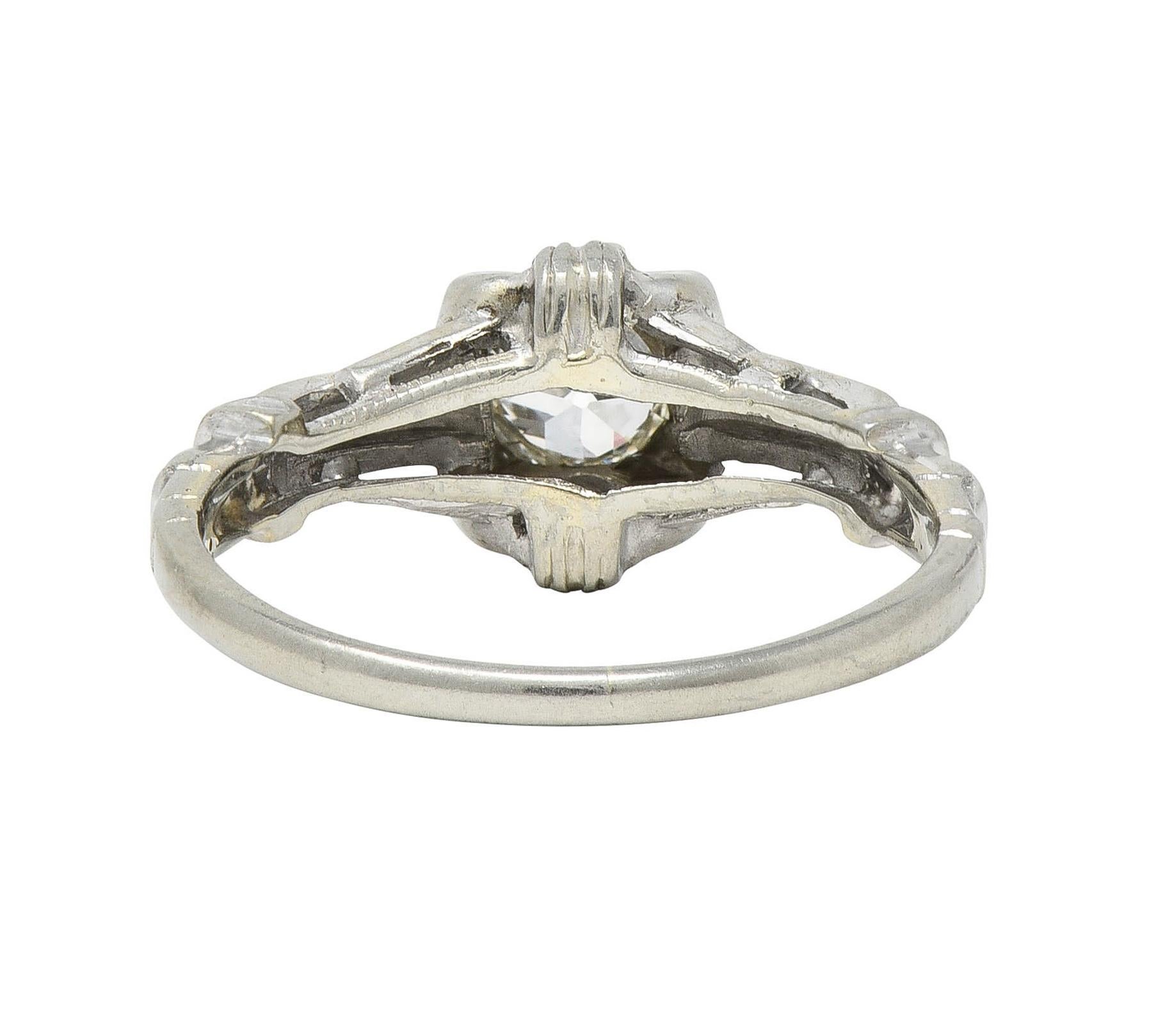 Women's or Men's Retro Diamond 18 Karat White Gold Orange Blossom Vintage Engagement Ring For Sale