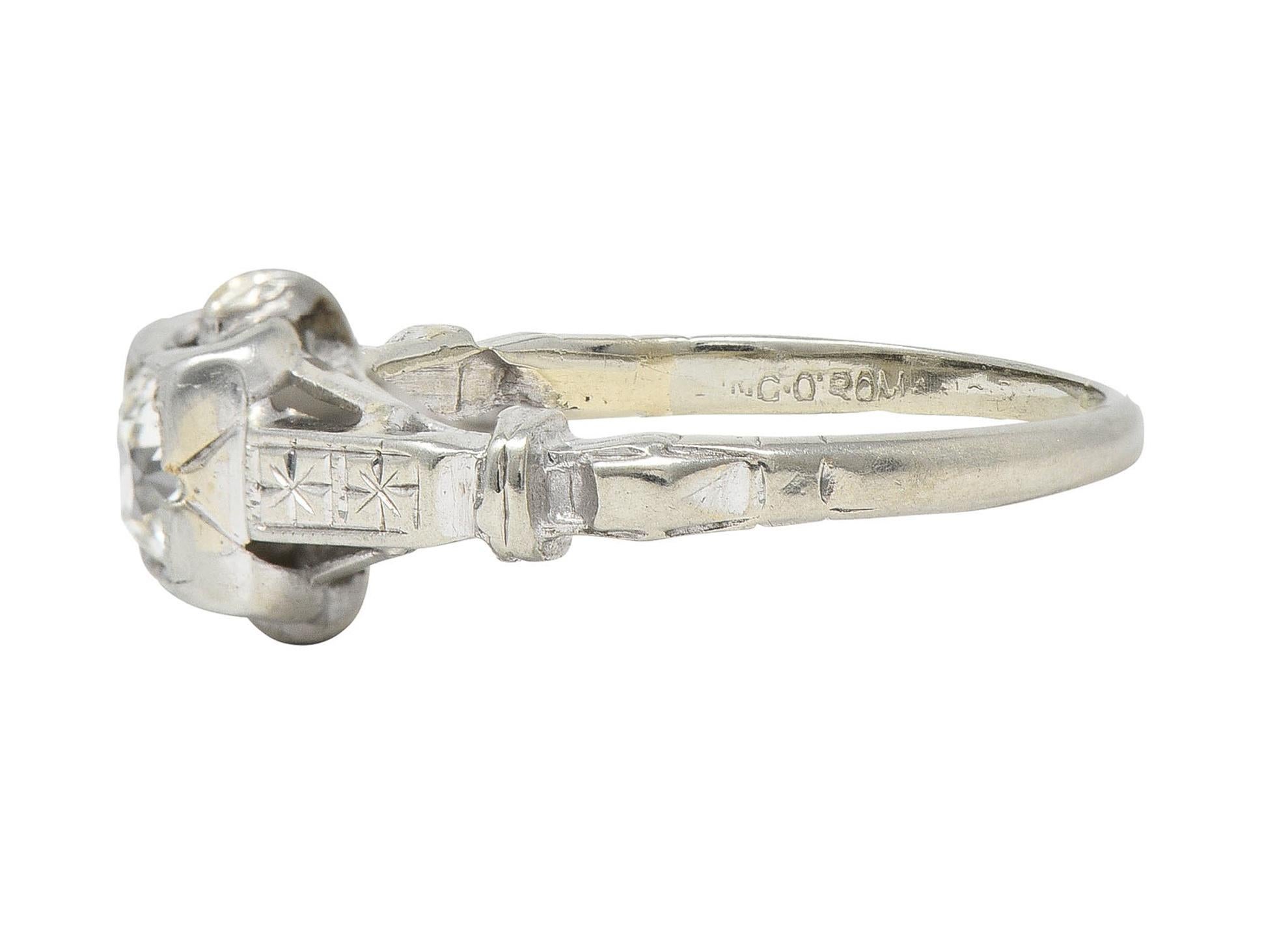 Retro Diamond 18 Karat White Gold Orange Blossom Vintage Engagement Ring For Sale 1