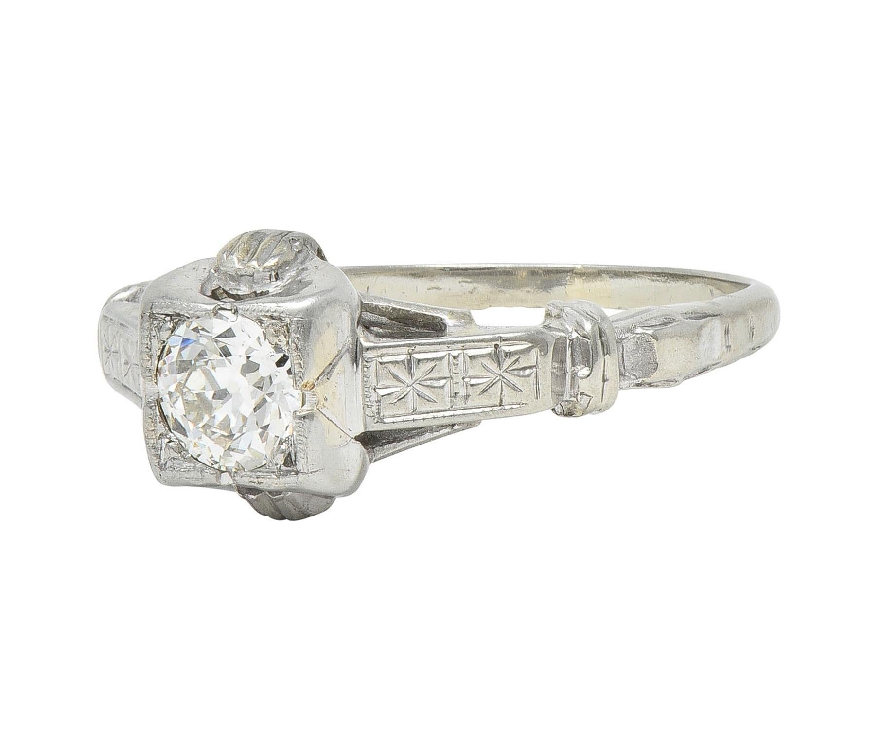 Retro Diamond 18 Karat White Gold Orange Blossom Vintage Engagement Ring For Sale 2