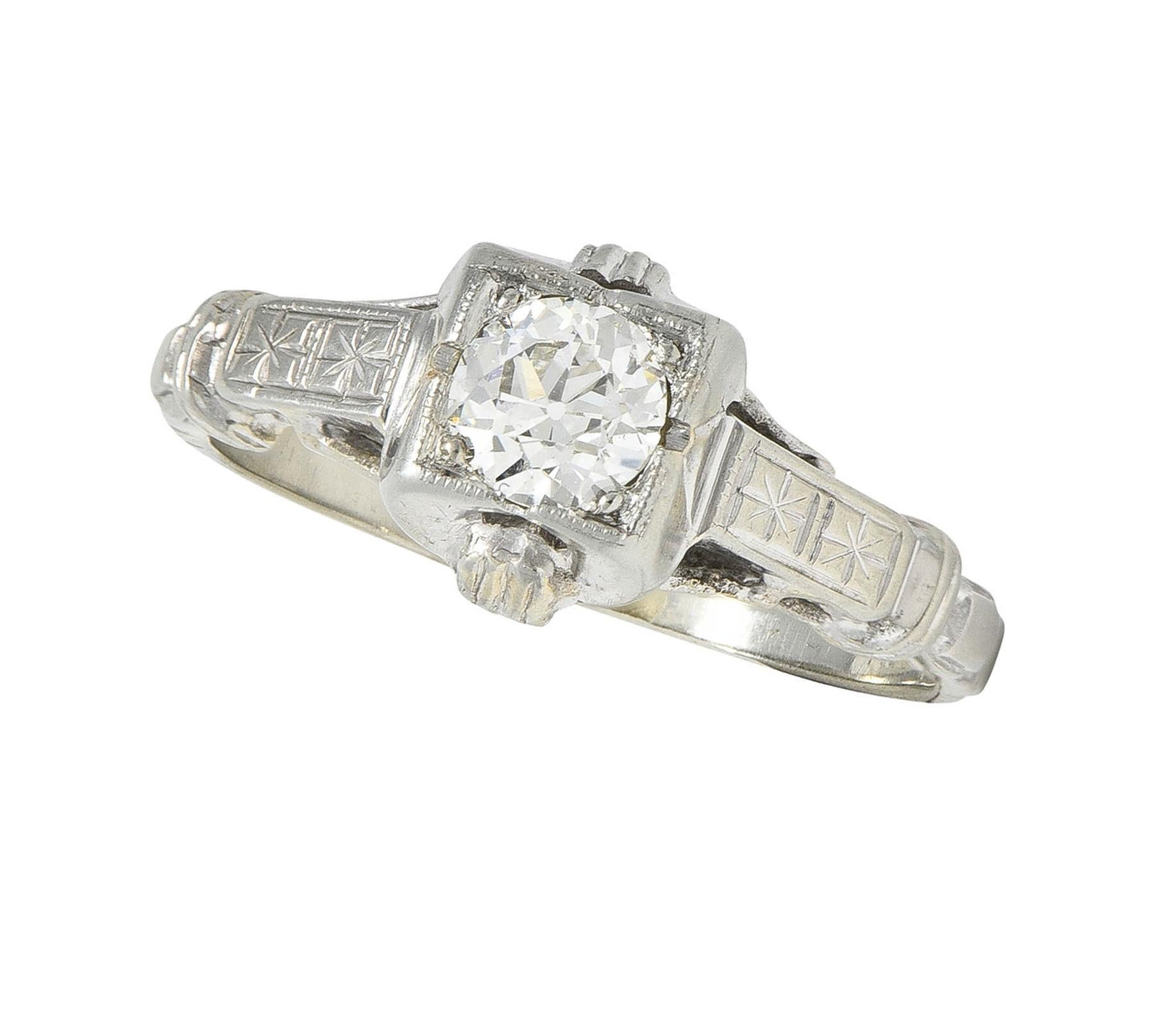 Retro Diamond 18 Karat White Gold Orange Blossom Vintage Engagement Ring For Sale 4