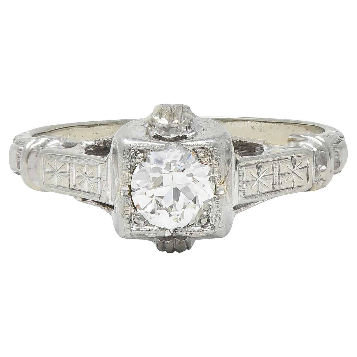 Retro Diamond 18 Karat White Gold Orange Blossom Vintage Engagement Ring For Sale