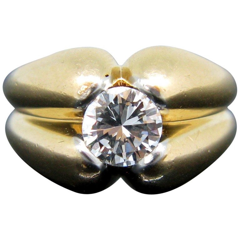 Retro Diamond 18 Karat Yellow Gold and Platinum Ring at 1stDibs