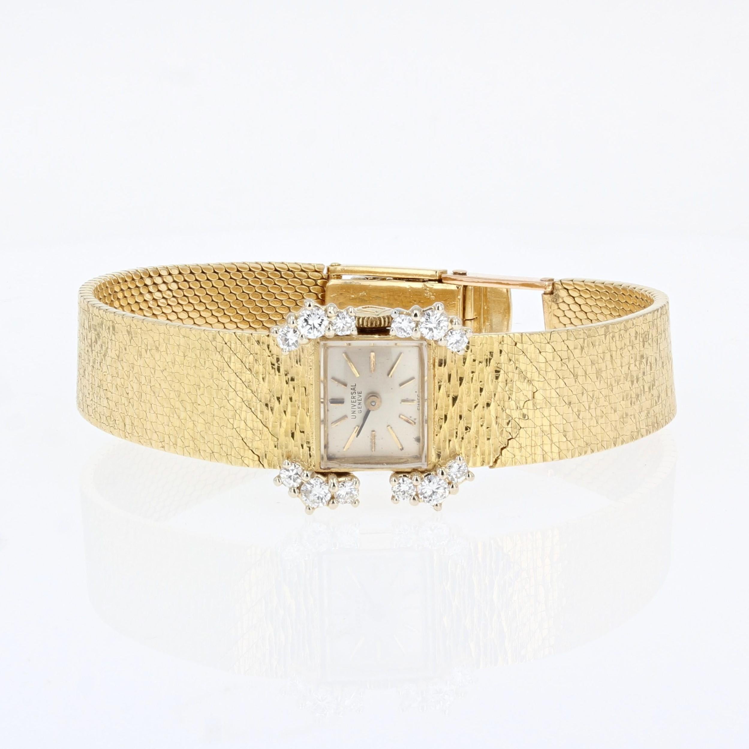Retro Diamond 18 Karat Yellow Gold Lady's Watch In Fair Condition For Sale In Poitiers, FR