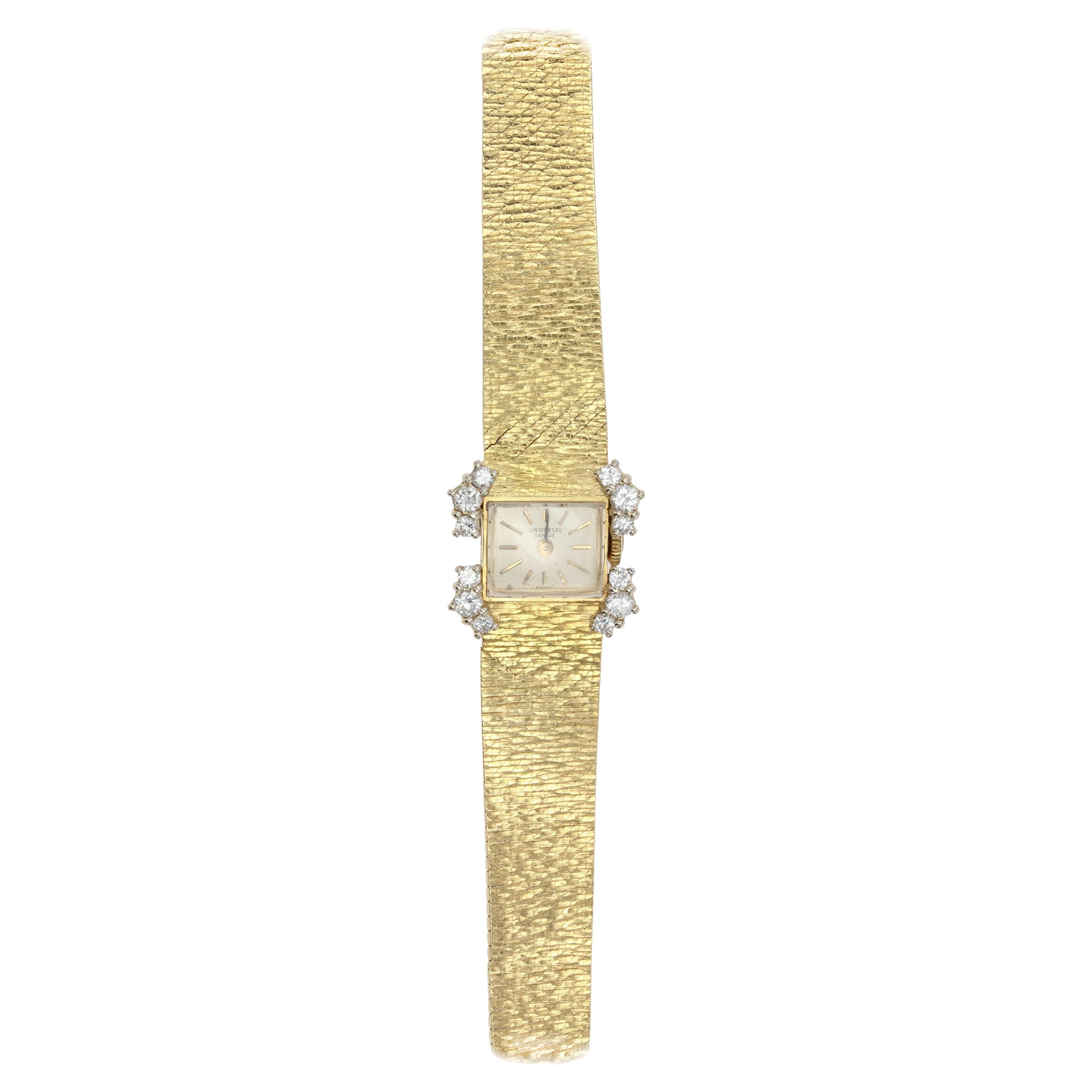 Retro Diamond 18 Karat Yellow Gold Lady's Watch For Sale