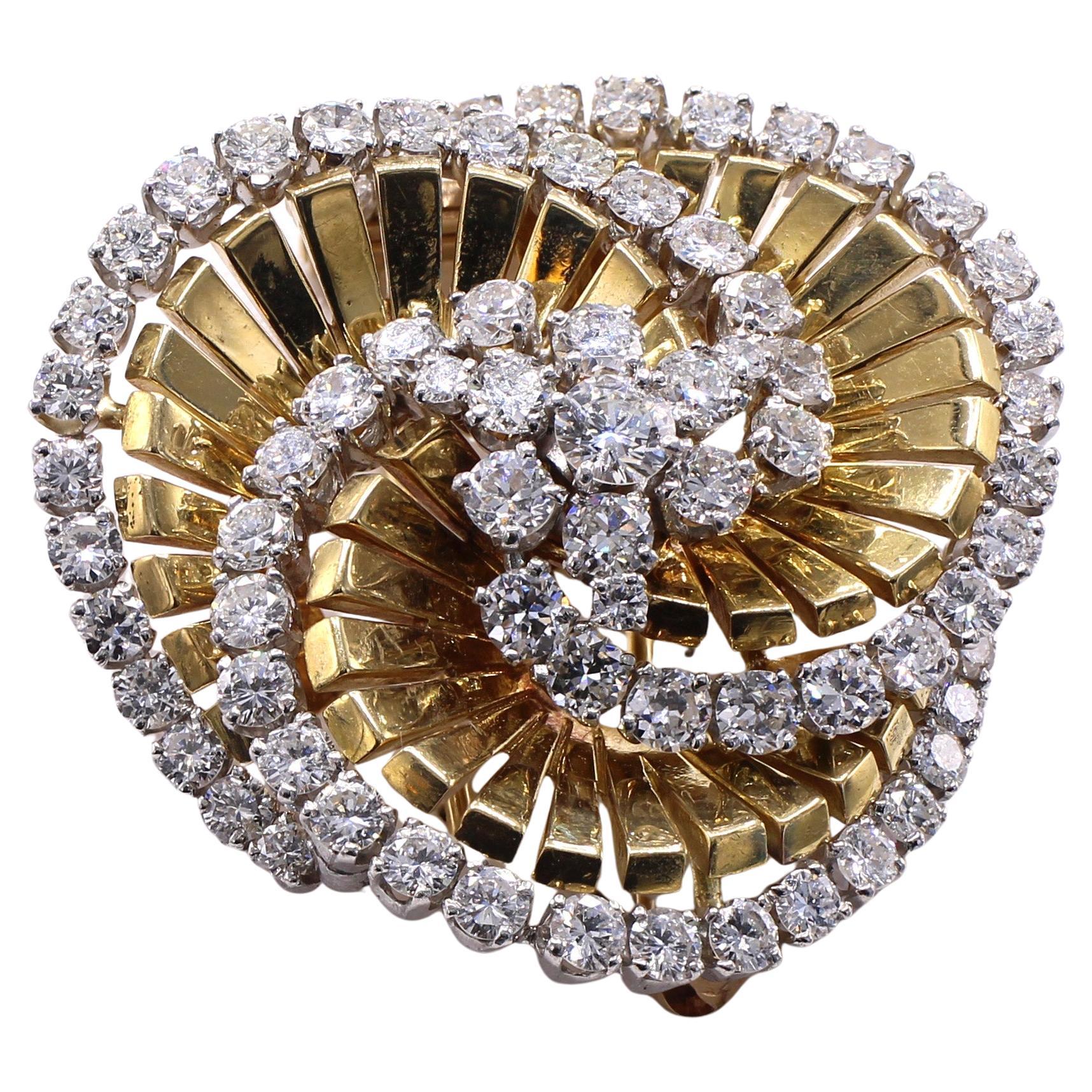 Retro Diamond 18 Karat Yellow Gold & Platinum Brooch
