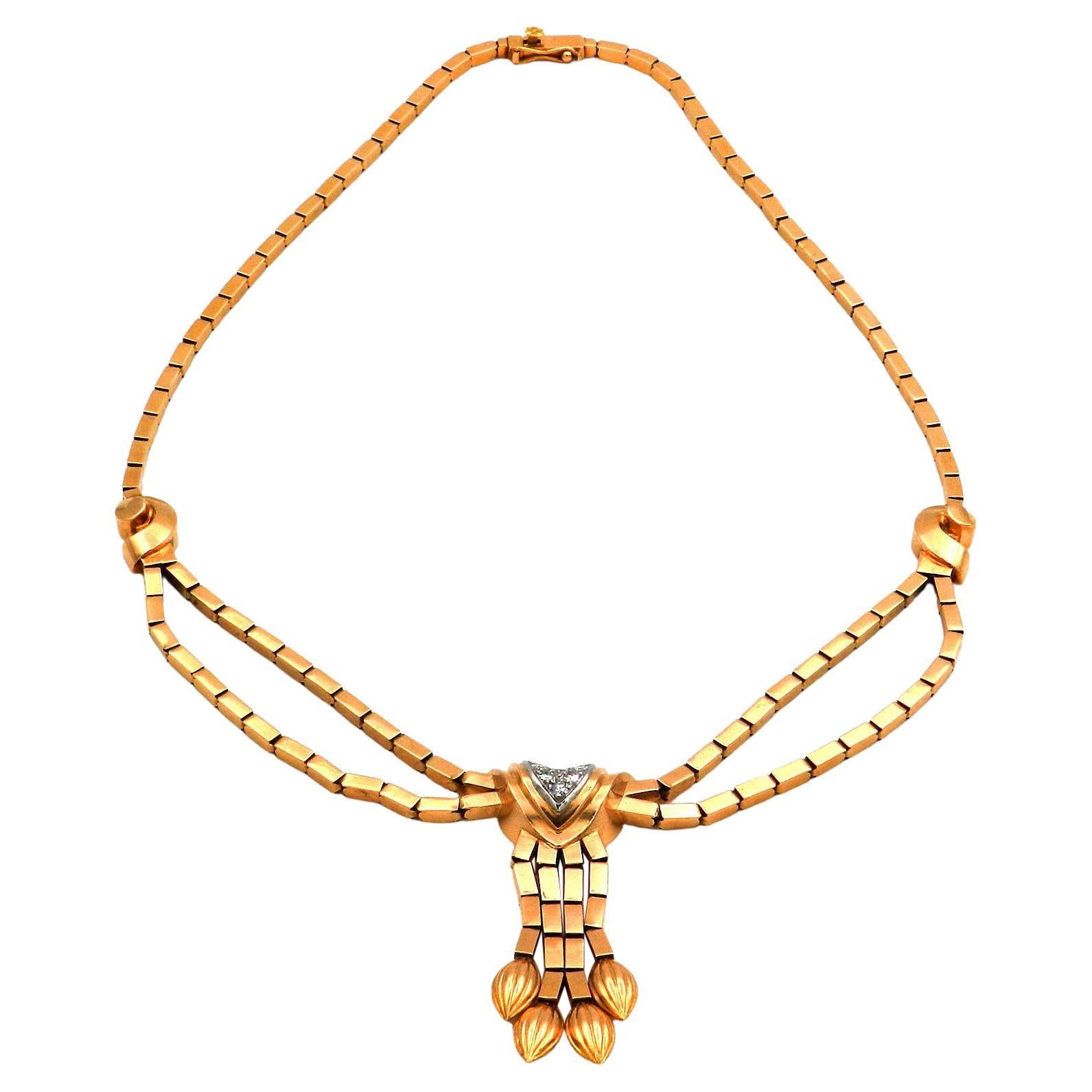 Collana Retro Diamond in oro 18 carati e platino, Parigi, circa 1945
